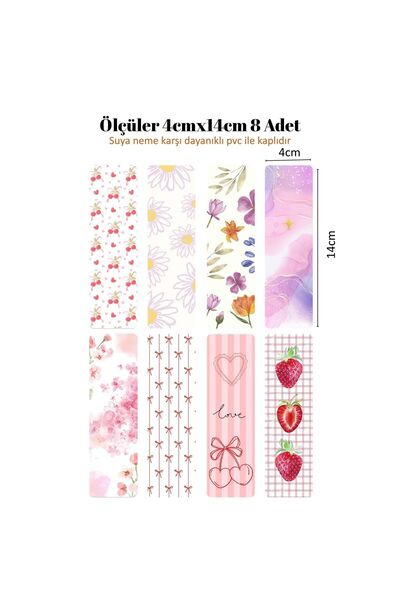 Seçkin Trend 8'li Kitap Ayracı Seti-3, 4x14cm, Su ve Neme Karşı Laminasyon Kaplama.