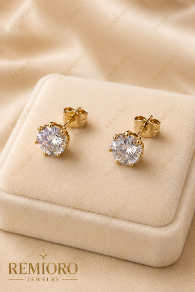 REMIORO Cercei dama tip stud placati cu aur 14K, piatra zirconiu stralucitoar...