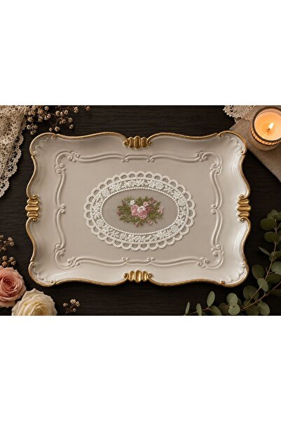 Miba Concept Nakışlı Dantel Sunum Tepsisi Örtüsü 24 x 17 cm – Çiçek Desenli D...