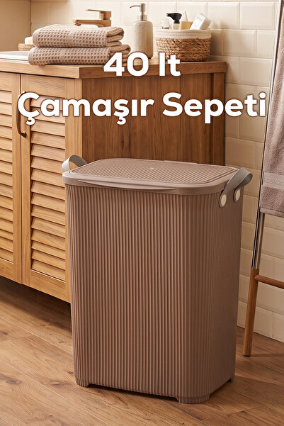 Porsima 0750-2 Stil Kapaklı Kirli Çamaşır Sepeti - Dikdörtgen Kirli Çamaşır S...