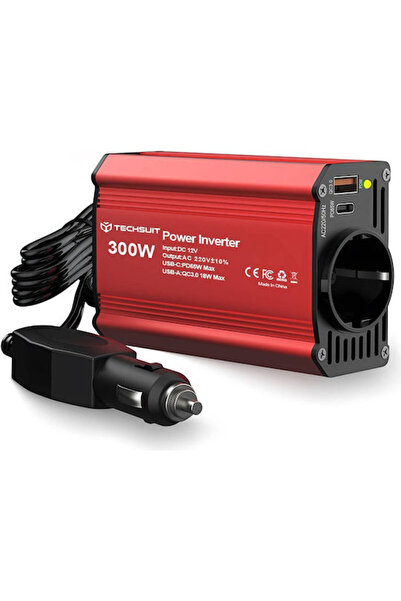 Techsuit Μετατροπέας Αυτοκινήτου 300W από 12V DC σε 220V AC με 2xUSB