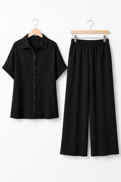 Mivoon Muslin Fabric Textured Women's Top and Bottom Shirt Pants Set