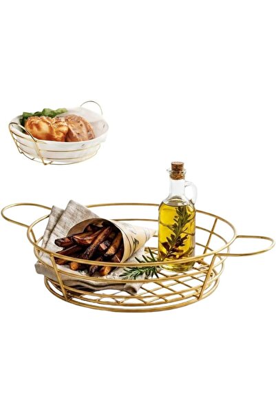 Generic Bread Basket Gold Wire Basket Without Fabric Liner Serving Tray For B...
