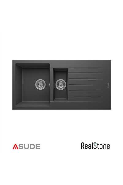 RealStone P005 Troya 1.5 Göz Damlalıklı Granit Evye 1000x500 mm Siyah
