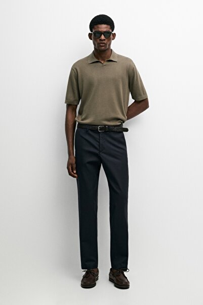 Massimo Dutti %100 pamuklu V yaka triko polo t-shirt