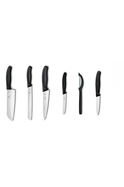 Victorinox Set 5 cutite + curatator, Victorinox, Inox/Polipropilena, Negru/Ar...