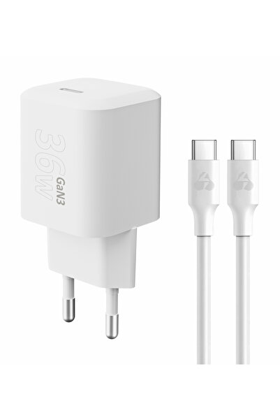 POWERTECH φορτιστής τοίχου PT-1350 με καλώδιο, USB-C, 36W, GaN, λευκός