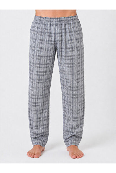 Sude HOMEWEAR Men's Gray Color Plaid Patterned Bottom Pajamas