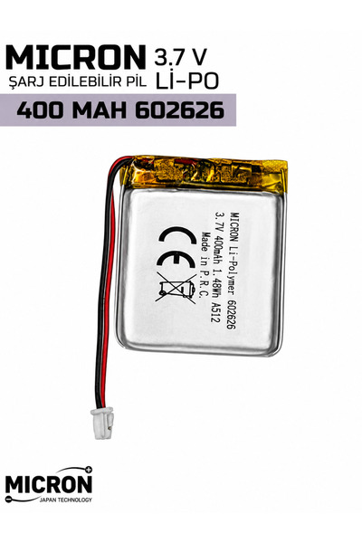 Micron 602626 3.7V 400mAh Li-Polymer (Li-Po) Şarj Edilebilir Pil – Lityum Pol...