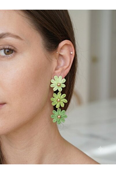 Stelle Jewelry Hand Knitted Straw Earrings Multi-Colored Flower Model Dangle ...