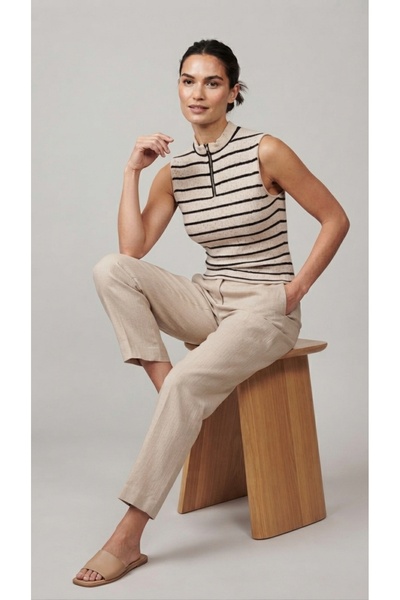 Sublime Butik Women's Zero Sleeve Half Zipper Thin Striped Knitwear Textured ...