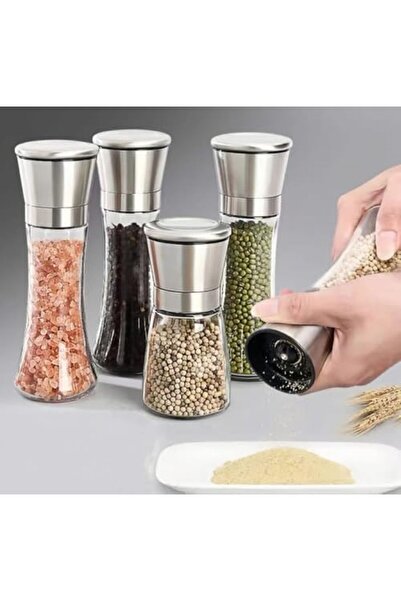 Yıldızan Msa Shop Stainless Steel Lid Glass Body Spice Grinder Set of 2 19 cm...