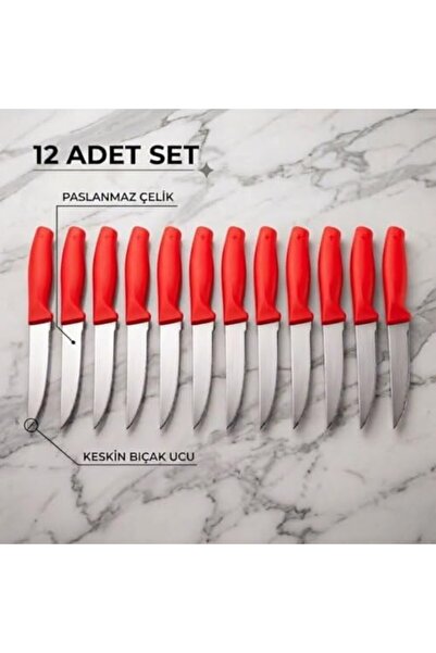 Yıldızan Tua Shop Stainless Steel Fruit Knife Set, Red Handle, 12 Pieces, Kit...