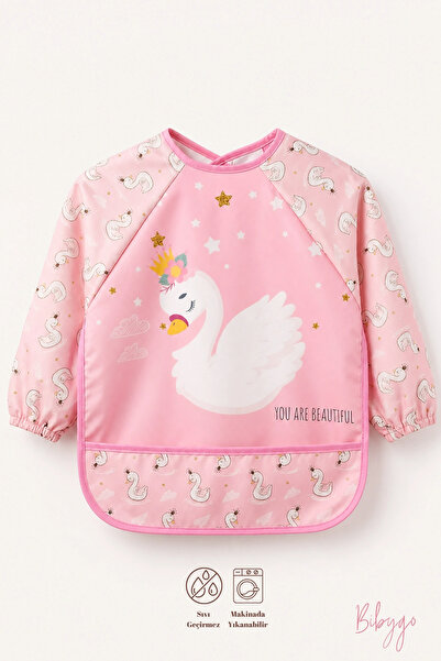 Bibygo Long Sleeve Waterproof Baby Food and Activity Bib with Pockets - Swan ...