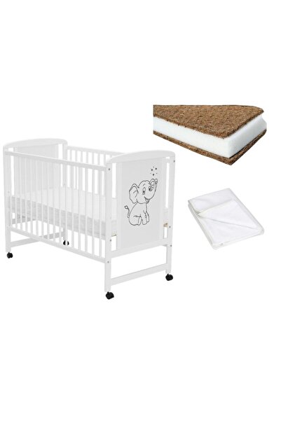 Qmini Set Patut din lemn bebe 120x60 cm + Saltea Cocos Confort II + Protectie...