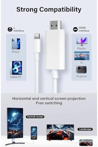 Yıldızan كابل HDMI عالي الدقة 4K فائق الوضوح متوافق مع أجهزة آيفون وأجهزة iOS...