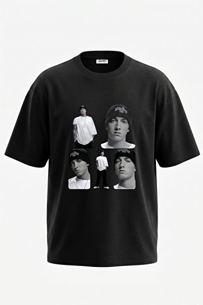 Anetos Eminem Rapci Design Printed Unisex Oversize Black Tshirt