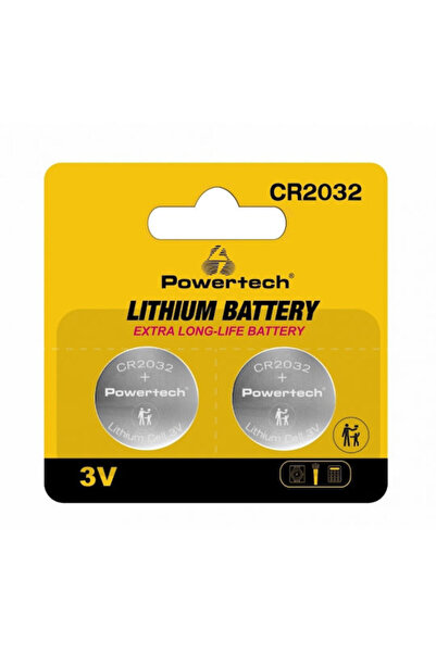 POWERTECH Μπαταρία ρολογιού λιθίου CR2032 3V 2 τεμάχια