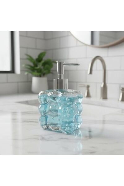 Yıldızan nry shop موزع صابون سائل زجاجي بتصميم فقاعات بيضاء - 450 مل موزع صاب...