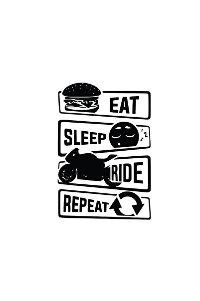Amo-Stickers Αυτοκόλλητο Μοτοσικλέτας Φάε Κοιμήσου Οδήγησε 30εκ. Ασημί