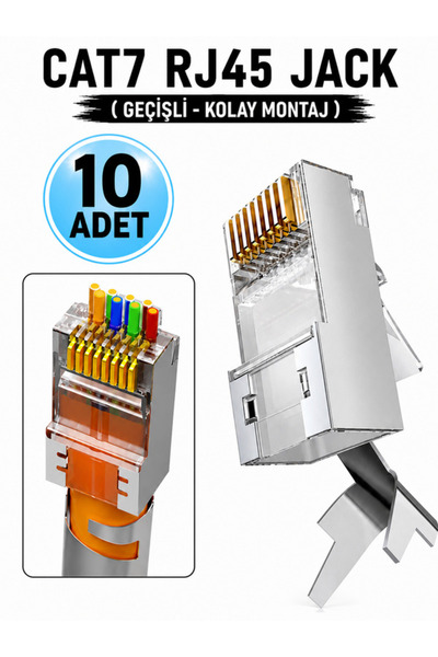 ANKTEK 10 Adet Cat7 Jack Ez Rj45 Metal Konnektör 8 Pin FTP/SFTP Kemerli Kolay Geçişli Cat6