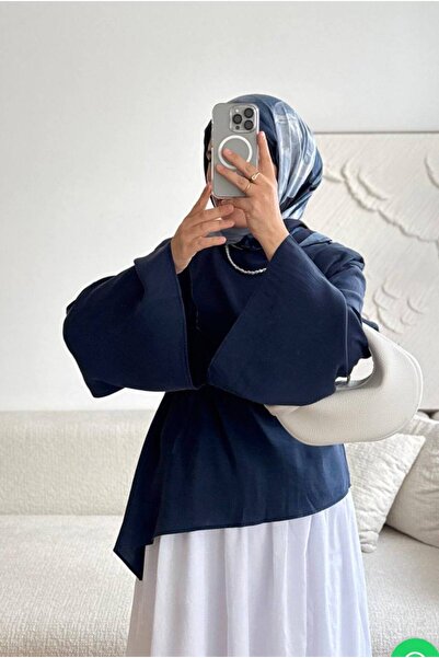 by nursel çiçek Premium Asymmetrical Cut Flounce Sleeve Modal Blouse – Navy Blue