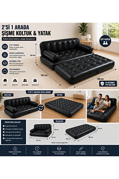 Altınkayaticaret 2'si 1 Arada Şişme Koltuk ve Yatak Çift Kişilik Katlanabilir...