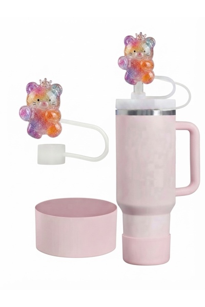 Yenigeldi 10 mm Silicone Straw Stopper and Powder Pink Thermos Base Protector...