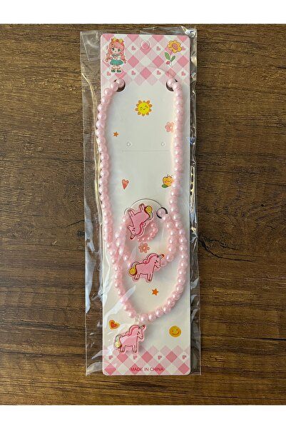 gülümse gel Kız Çocuk Unicornlu Renkli Boncuk Kolye Bileklik Yüzük Seti