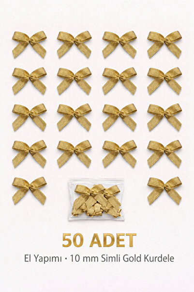 Ak Tuhafiye Gold-Gold Bowknot Glitter Ribbon – 10 mm Decoration, New Year, We...