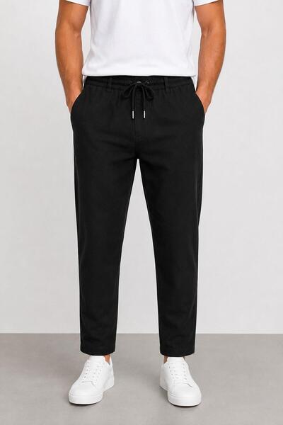 CLASSİCS MEN Ανδρικό λινό παντελόνι jogger casual με δέσιμο στη μέση 7734