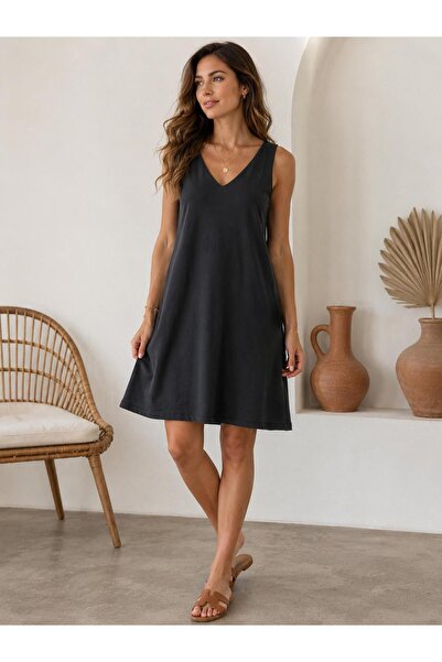 ASL WOMAN Women's V-Neck Sleeveless Loose Dress