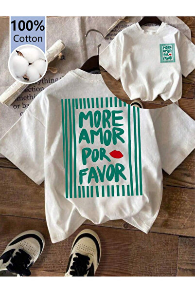 EYMORA More Amor Por Favor Printed Unisex White T-Shirt 100% Cotton Aesthetic...