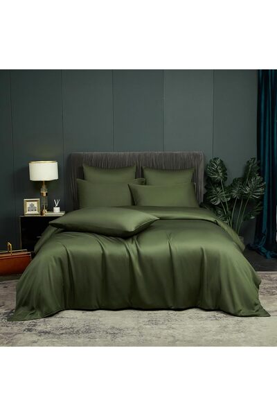 DXHOME Bamboo Fiber Duvet Cover Set, Olive Green, 155x220cm, 2 Pillowcases
