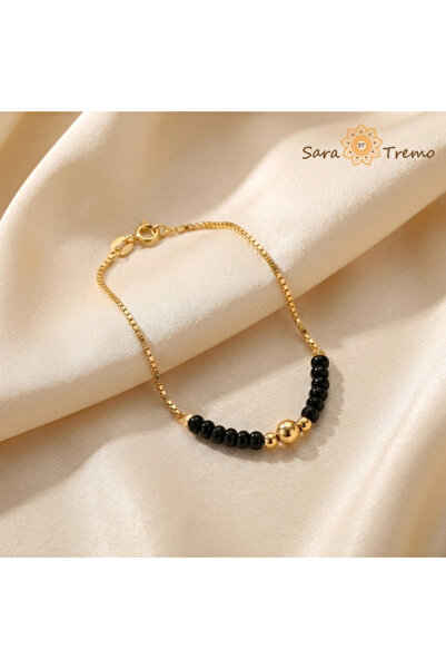 SaraTremo Brățară Noire Gold – Brățară de damă placată cu 3 straturi de aur d...