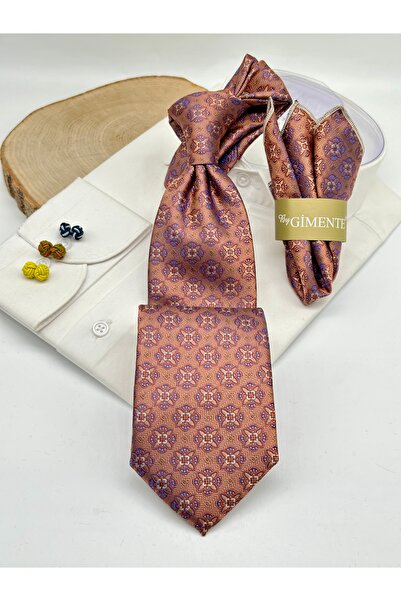 Gutiero Classic Tie with Orange Patterned Handkerchief