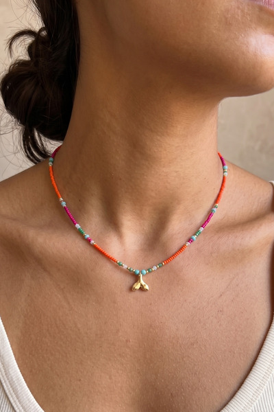 PETEK AKSESUAR Orange Fuchsia Summer Bead Necklace