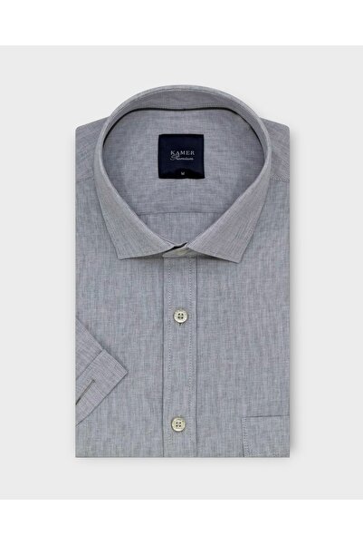 KAMER Men's Regular Fit Short Sleeve Classic Collar Patterned Gray Shirt 9532g