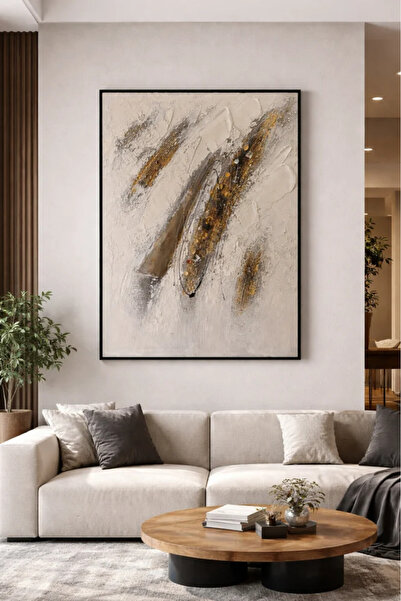 Afkar modern Luxury Abstract Artwork with Gold Accents and Elegant Black Fram...