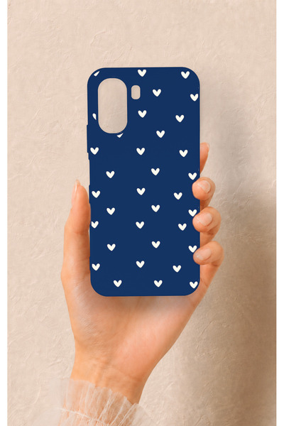 Vip Case Oppo A6T Uyumlu Mini Beyaz Kalp Lacivert Desenli Silikon Kılıf