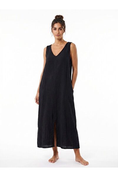Mulberry Aydan Muslin Dress – V-Neck with Pockets, Comfortable Fit, Long Wome...