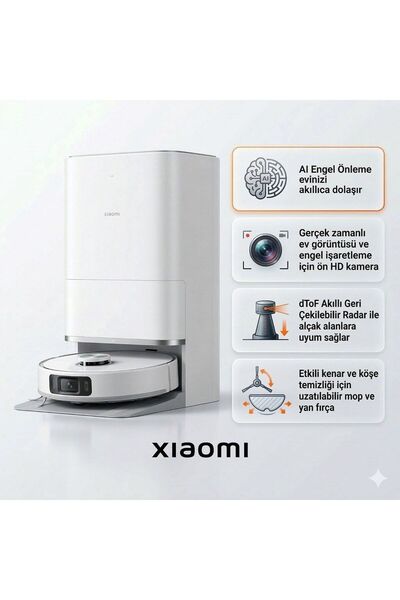 Xiaomi 20000Pa Emiş Gücü AI Üçlü Kamera Geri Kendi kendini temizleyen Otomati...