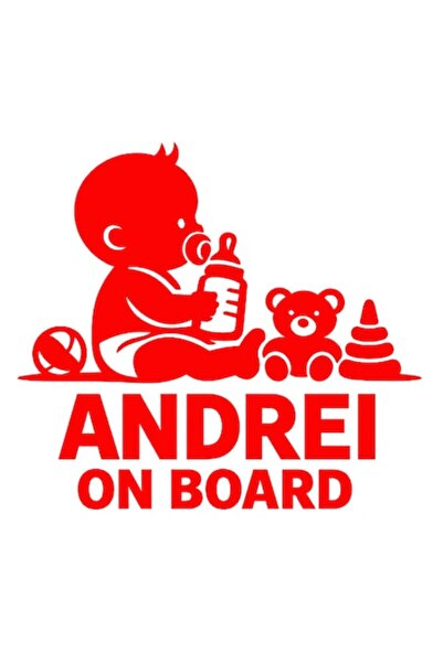 OEM Autocolant decorativ auto  "ANDREI LA BORD ", 15cm, Roșu