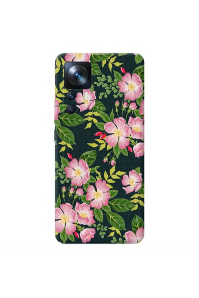 Other Xiaomi Mi 12T Pink flowers green laves Transparent Silicone TPU Θήκη