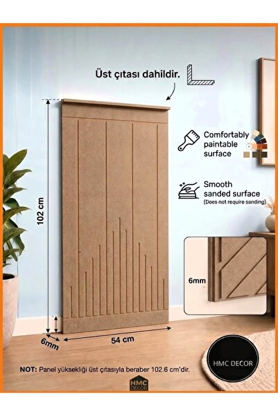 HMC DECOR Dekoratif Boyanabilir 6mm Ham Mdf Duvar Paneli Model 7