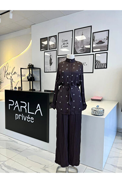 Pearly Taş Detaylı Saten Takım