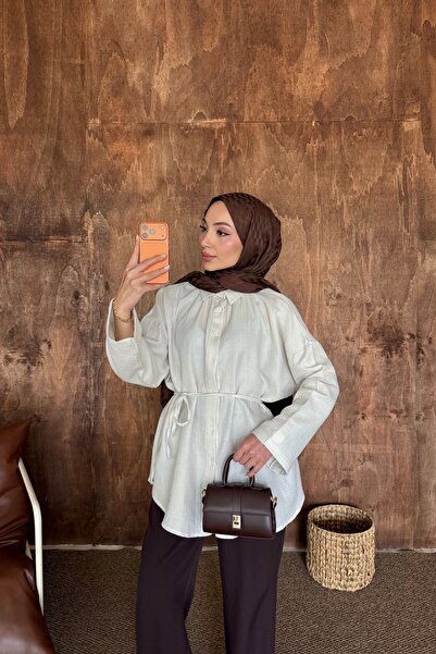 HYWONA قميص نسائي كبير الحجم من الموسلين القطني بنسبة 100%، تونيك كريمي