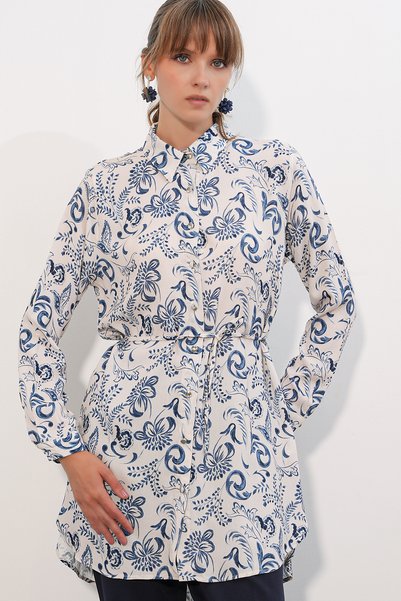 Bigdart Women's Patterned Long Shirt Tunic 5997 - Blue