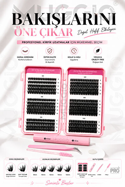 Muggio Takma Kirpik Pro Set Uygulama Kiti 570 Adet 30D 40D 50D 60D 80D 100D