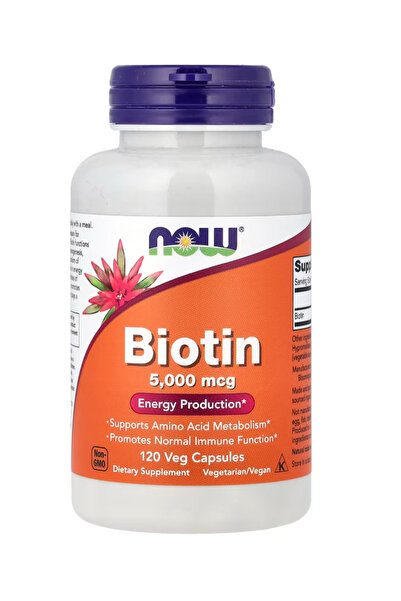 Now Foods Supplements, Biotin 5,000 mcg, Metabolism, Energy Production 120 Ve...